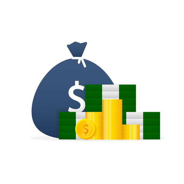 Money coins, bag. Budget icon. Abstract font with money coins. - Vector, afbeelding
