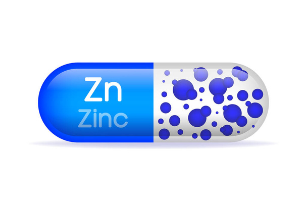 Mineraal blauw glanzende pil capsule pictogram. Zn Zink. Vectorillustratie. - Vector, afbeelding