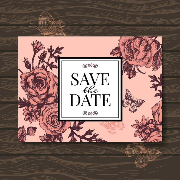Convite de casamento vintage com flores rosa
.  - Vetor, Imagem