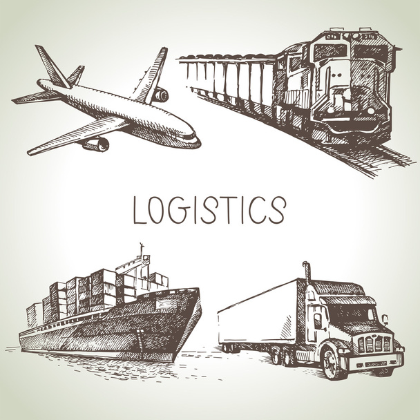Hand drawn logistics and delivery sketch icons set - Vector, Image