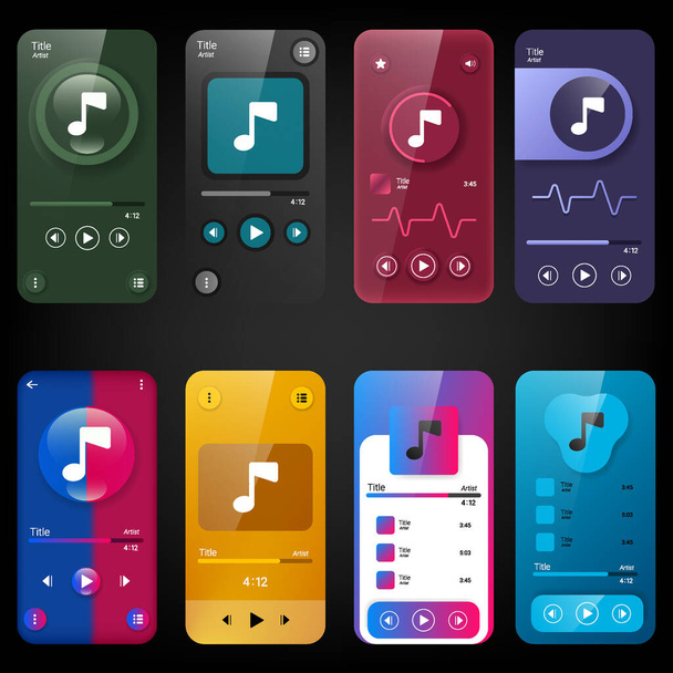 mobile music player user interface collection pack, Smartphone design realistic object  - Διάνυσμα, εικόνα