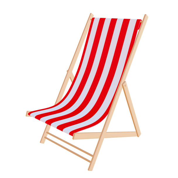 Sling beach chair with red stripes isolated on white background simple stylized 3d render illustration.Outdoors leisure furniture item. Design clip art element.Summer vacation travel or relax concept - Photo, Image