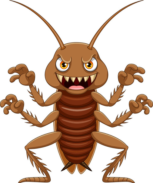 Ilustración vectorial de la cucaracha asustadiza de la historieta sobre fondo blanco - Vector, imagen