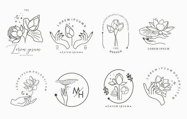 Black lotus flower outline.Vector illustration for icon,sticker,printable and tattoo - Vetor, Imagem