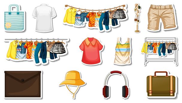 Sticker set of clothes and accessories illustration - Вектор,изображение