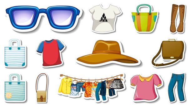 Sticker set of clothes and accessories illustration - Vector, Image