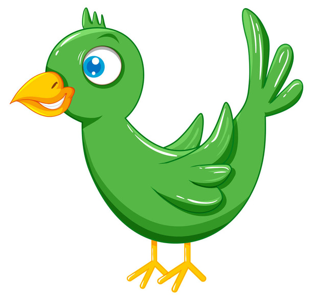 Cute green bird in cartoon style illustration - Vector, afbeelding