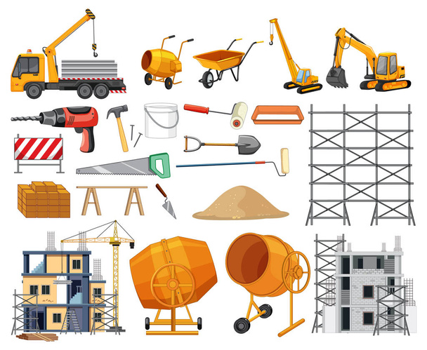 Набір об'єктів будівельного майданчика ілюстрація
 - Вектор, зображення