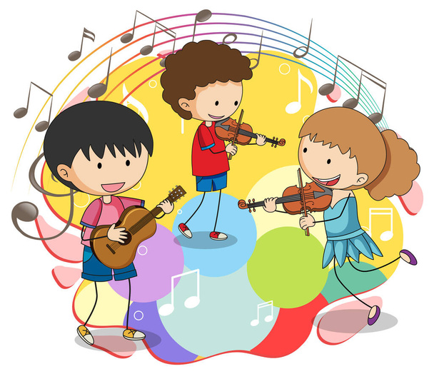 Doodle kids music band illustration - Vector, Imagen