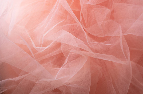 Pink tulle material background, pastel colors, romantic and delicate drapery - 写真・画像