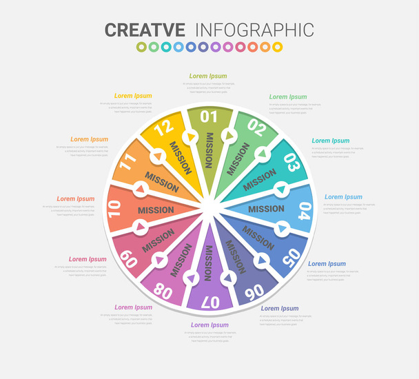 Infographic circle design for 12 options, steps or processes. can be used for Business concept, presentations banner, workflow layout, process diagram, flow chart. Vector illustration. - Vecteur, image