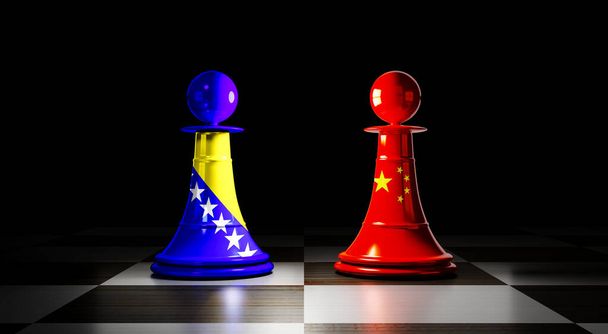 Bosnia and Herzegovina and China relations, chess pawns with national flags - 3D illustration - Photo, Image