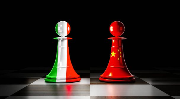 Italy and China relations, chess pawns with national flags - 3D illustration - Photo, Image