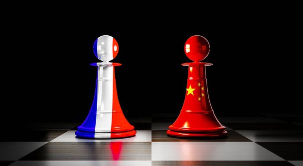 France and China relations, chess pawns with national flags - 3D illustration - Photo, Image