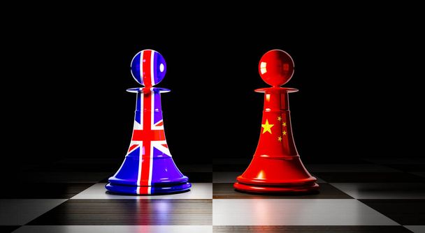 United Kingdom and China relations, chess pawns with national flags - 3D illustration - Photo, Image