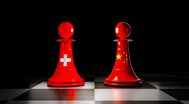 Switzerland and China relations, chess pawns with national flags - 3D illustration - Photo, Image