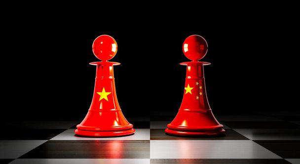 Vietnam y China relaciones, peones de ajedrez con banderas nacionales - Ilustración 3D - Foto, Imagen