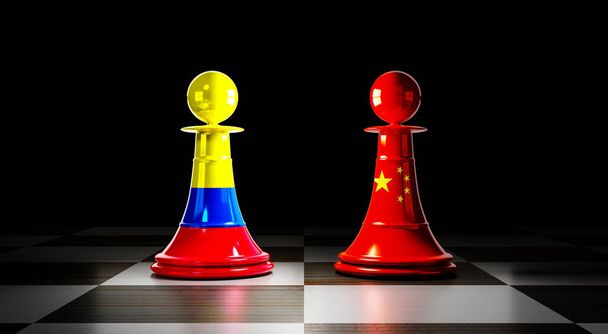 Colombia and China relations, chess pawns with national flags - 3D illustration - Photo, Image