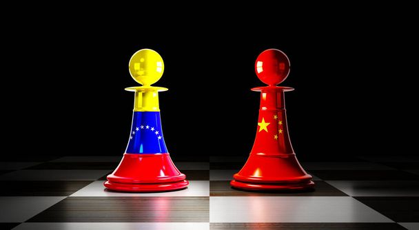 Venezuela and China relations, chess pawns with national flags - 3D illustration - Photo, Image