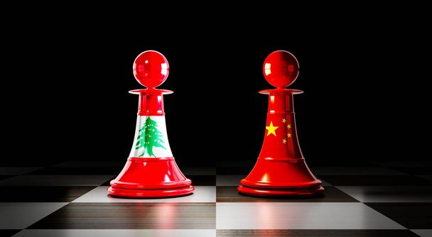 Lebanon and China relations, chess pawns with national flags - 3D illustration - Photo, Image