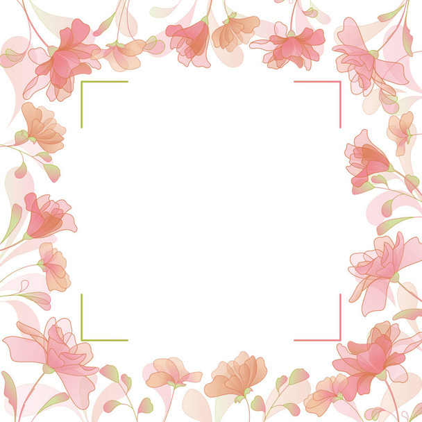 Floral romantic frame with stylized flowers and leaves in gentle pink color. Hand-drawn template use for decoration wedding invitations and greeting postcards, for design florist shop, posters. - Fotografie, Obrázek