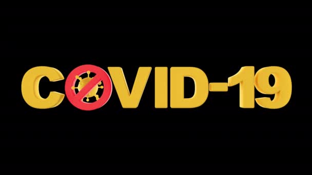 Projekt tekstu Covid-19 z pętlą alfa do zatrzymania rozprzestrzeniania się wirusa, renderowanie 3d. - Materiał filmowy, wideo