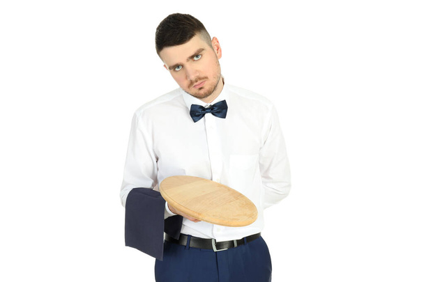 Concept of occupation, young waiter isolated on white background - Photo, Image