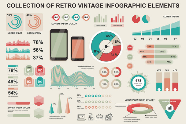Bundle vintage infographic elements data visualization vector design template. Can be used for steps, business processes, workflow, diagram, flowchart, timeline, marketing icons, retro infographics. - Vettoriali, immagini