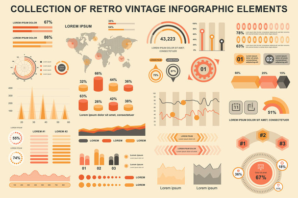 Bundle vintage infographic elements data visualization vector design template. Can be used for steps, business processes, workflow, diagram, flowchart, timeline, marketing icons, retro infographics. - Wektor, obraz