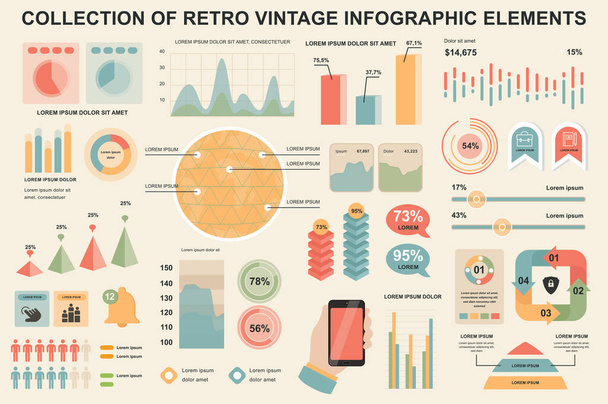 Bundle vintage infographic elements data visualization vector design template. Can be used for steps, business processes, workflow, diagram, flowchart, timeline, marketing icons, retro infographics. - Vector, afbeelding