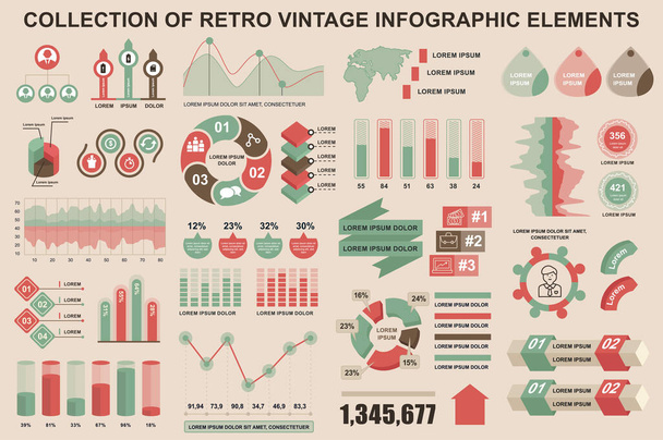 Bundle vintage infographic elements data visualization vector design template. Can be used for steps, business processes, workflow, diagram, flowchart, timeline, marketing icons, retro infographics. - Вектор, зображення
