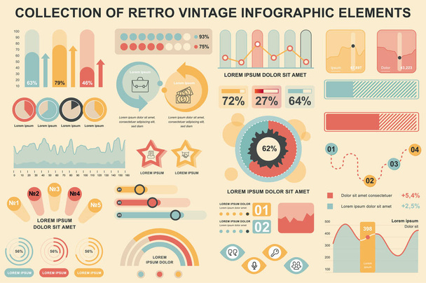 Bundle vintage infographic elements data visualization vector design template. Can be used for steps, business processes, workflow, diagram, flowchart, timeline, marketing icons, retro infographics. - ベクター画像