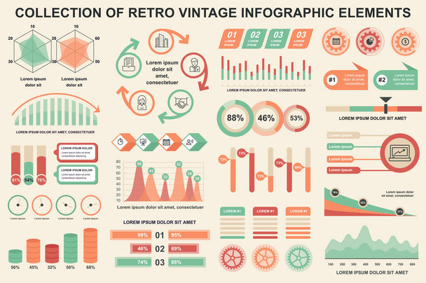 Bundle vintage infographic elements data visualization vector design template. Can be used for steps, business processes, workflow, diagram, flowchart, timeline, marketing icons, retro infographics. - Vector, imagen