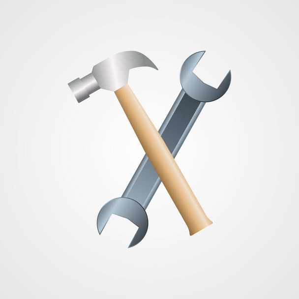 Set of hammer and wrench illustration on isolated background - Vektor, Bild