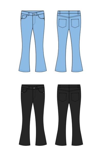 bootcut džíny kalhoty vektorové šablony ilustrační sada - Vektor, obrázek