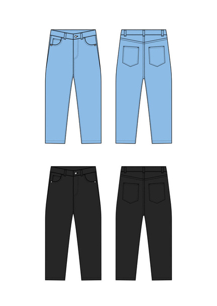 Pantalones vaqueros sueltos vector plantilla ilustración conjunto - Vector, Imagen