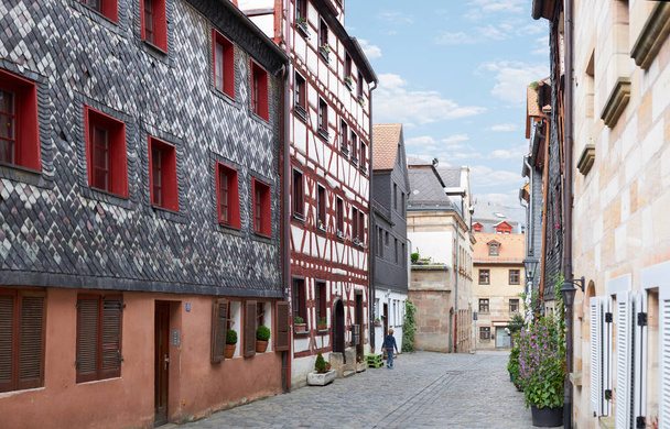 Old street in Furth, Germany. Architecture and landmark of Germany with fackwerk houses - Foto, Imagem