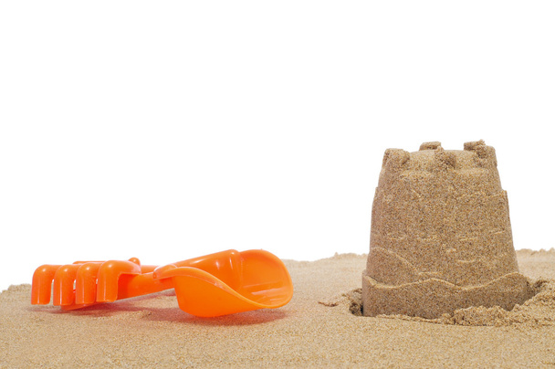 Sandcastle, shovel and rake - Photo, Image