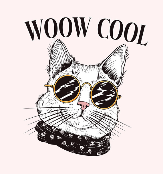 メガネのロゴの猫。ベクトルイラスト。うわぁかっこいい  - ベクター画像