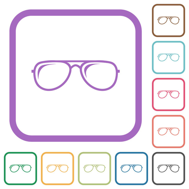 Okulary z połyskiem proste ikony w kolorze zaokrąglone kwadratowe ramki na białym tle - Wektor, obraz