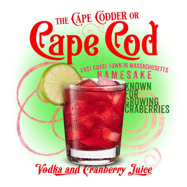 Virkistävä Bourbon Classic Cocktail valkoinen eristetty tausta Cape Cod - Valokuva, kuva