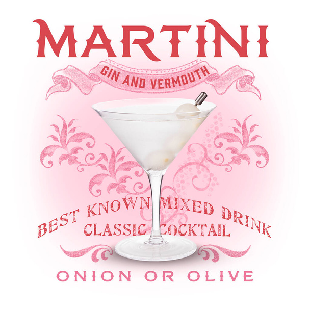 Classic Cocktail Artwork Collection isolated on white Martini - Photo, image