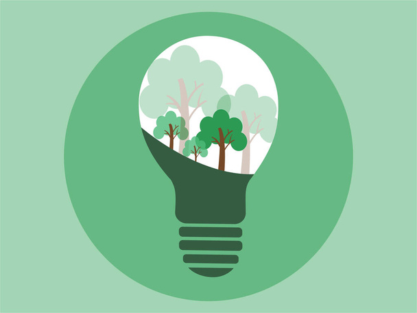 illustration of light bulb with green trees inside, environment day concept  - Vector, Image