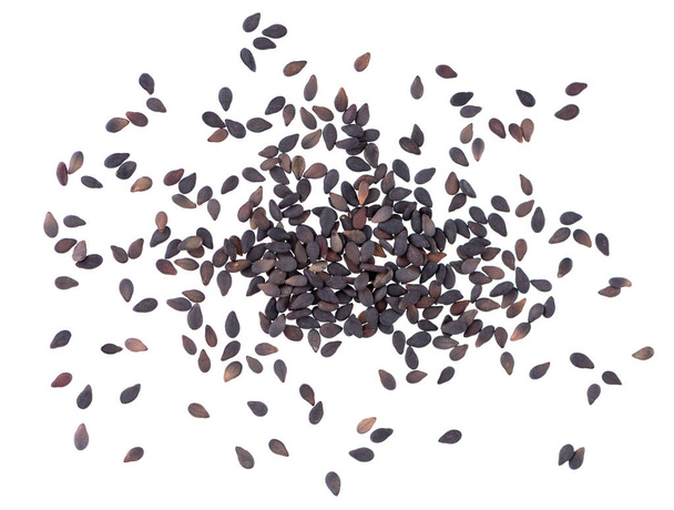 Black sesame seeds isolated on white background. Organic spice. Top view. - Foto, Imagen