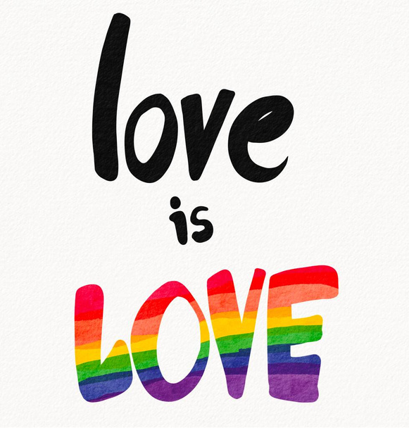 ΛΟΑΤ Pride μήνα έννοια υφή ακουαρέλα. Μήνυμα αγάπης ουράνιο τόξο. - Φωτογραφία, εικόνα