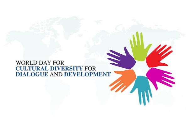 grafica vettoriale della Giornata Mondiale della Diversità Culturale per la celebrazione del Dialogo e dello Sviluppo. design piatto. flyer design.flat illustrazione. - Vettoriali, immagini