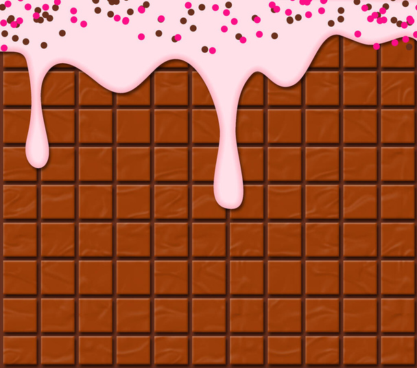 Melting pink creme on chocolate bar texture. High quality illustration - Foto, Imagem