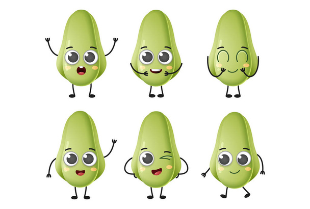 Set of cute cartoon chayote vegetables vector character set isolated on white background - Вектор, зображення
