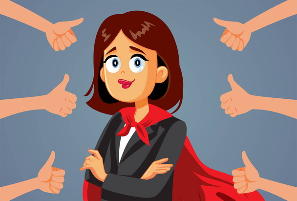 People Appreciating Superhero Businesswoman Vector Cartoon Illustration - Διάνυσμα, εικόνα