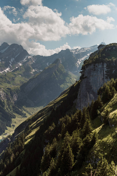 Beautiful view of Swiss Alpstein Alpine mountain range Appenzell Innerrhoden in Switzerland. AppenzellAlpsteinSwitzerland - Photo, Image